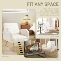 HOMCOM Fotel tapicerowany, pokrycie polarowe, fotel z podłokietnikami z poduszką lędźwiową, metalowe nogi, fotel do czytania, kremowy biały(m-6)