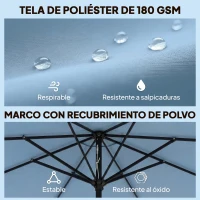 Outsunny Sombrilla Terraza Exterior Ø2,7 m Sombrilla con Inclinación Ajustable 3 Posiciones Manivela y Volante Azul Celeste(m-7)