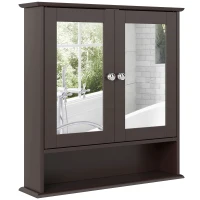kleankin Armario de Baño con Espejo Armario de Pared con 2 Puertas Estante Abierto Estante Ajustable 56x13x58cm Marrón Oscuro(m-10)