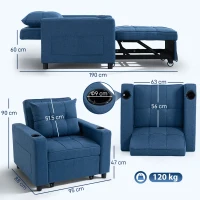 HOMCOM 3-in-1 Single Sofa Bed, Convertible Sleeper Chair Bed - Dark Blue(m-3)