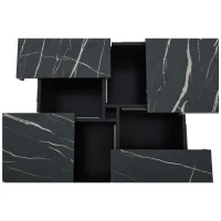 Modern Square Coffee Table with Sliding Top and 4 Built-In Drawers, Versatile Center Table for Living Spaces, 90L x 90W x 25H cm, Black(m-13)