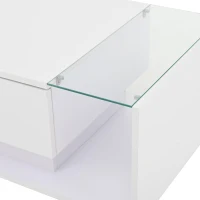 High-Gloss Coffee Table with a Drawer and Semi-Open Storage, Modern Centre Table for Living Room and Office, 100L x 50W x 31H cm, White(m-10)