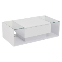 High-Gloss Coffee Table with a Drawer and Semi-Open Storage, Modern Centre Table for Living Room and Office, 100L x 50W x 31H cm, White(m-2)