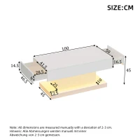 T-shaped Coffee Table with 2 Drawers and App-Controlled LED Strip, High-Gloss Centre Table for Living Room, 100L x 50W x 45H cm, White(m-3)
