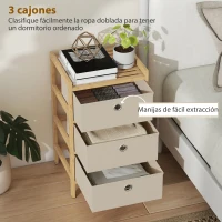 HOMCOM Cómoda con 3 Cajones de Tela Estructura de Bambú Cajonera para Espacios Pequeños Crema y Natural(m-4)