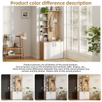 Hall Tree Coat Rack with Shoe Cabinet and 5 Open Shelves, Double‑door Storage for Narrow Entrance, 75L x 33W x 180H cm, White+Oak(m-5)