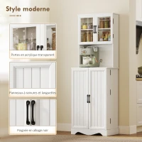 HOMCOM Buffet haut cuisine armoire de cuisine 4 portes 8 porte-épices plan de travail étagère réglable 60x39,5x179,6cm blanc(m-7)