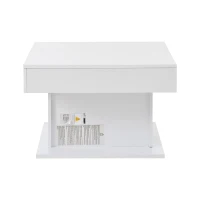 360° Rotating Coffee Table with Height-Adjustable Top and Hidden Storage, Modern Centre Table for Living Rooms, 70L x 70W x 45H cm, White(m-13)