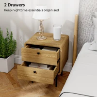 HOMCOM Bedside Table with 2 Drawers and Steel Legs - Oak(m-4)
