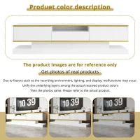 Modern LED TV Cabinet with High-Gloss Finish and Metallic Trim, Spacious Unit with Open Compartment, 180L x 38W x 45H cm, White(m-5)