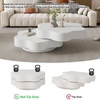 Flower-Shaped Coffee Table with 2 Shelves and Double-Tier Design, 360° Rotating Tabletop for Living Room, 75L x 67.5W x 31H cm, White(m-4)