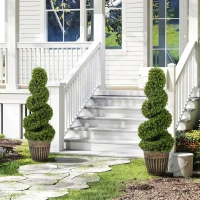 HOMCOM Set of 2 Artificial Plants, Topiary Spiral Boxwood Trees with Pot, for Home Indoor Outdoor Decor, 90cm(m-2)