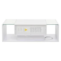 High-Gloss Coffee Table with a Drawer and Semi-Open Storage, Modern Centre Table for Living Room and Office, 100L x 50W x 31H cm, White(m-15)