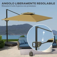 Outsunny Ombrellone a Braccio 2.5x2.5 m con Base Riempibile, Manovella e Testa Inclinabile, Cachi(m-5)