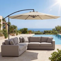 Outsunny Parasol Excéntrico Ø300 cm con Base Cruzada Toldo Ajustable y Manivela UPF30+ para Terraza Patio Blanco Crema(m-9)