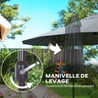 Outsunny Parasol de jardin XXL avec pied en croix parasol grande taille 4,6L x 2,7l x 2,4H cm ouverture fermeture manivelle acier polyester haute densité gris(m-8)