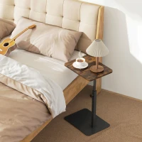 HOMCOM C Shaped Side Table, Small End Table with Adjustable Height and Metal Base for Living Room, Bedroom, Rustic Brown(m-9)