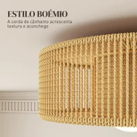 HOMCOM Candeeiro de Teto com Lâmpada LED G9 20W 3000 K Candeeiro de Teto Boémio com Ecrã de Corda de Linho Ø30x16 cm Castanho Claro(m-4)
