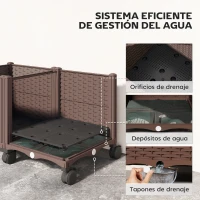 Outsunny Jardinera Elevada con 6 Ruedas Riego Automático y Drenaje Macetero Exterior para Jardín 80x40x43 cm Marrón(m-5)