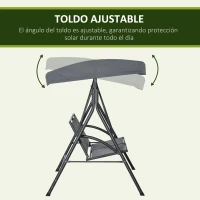 Outsunny Columpio de Jardín Exterior de 2 Plazas Techo Ajustable y Marco de Acero Asientos Textilene 140x118x162 cm Gris Oscuro(m-4)