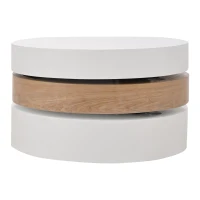 Round Coffee Table with Rotating Hidden Storage Sections, Space-Saving Table for Modern Living Spaces, 60L x 60W x 35H cm, White+Wood(m-10)