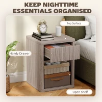 HOMCOM Modern Bedside Table Set of 2, Bedside Cabinet with Drawer and Open Shelf, Side End Table, Nightstand for Bedroom, Oak(m-4)