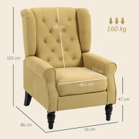 HOMCOM Wingback Accent Chair, Retro Upholstered Button Tufted Occasional Chair for Living Room and Bedroom, Yellow(m-3)