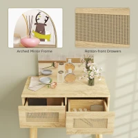 HOMCOM Dressing Table, Compact Vanity Desk with Mirror and 2 Drawers, Natural Wood Finish(m-7)