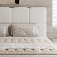 Plush Boucle Bed with Hydraulic Storage and Raised Headboard, Durable Frame with Slats, Self-Assembly, 204.5L x 142W x 100.5H cm, Beige(m-8)