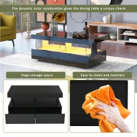 Stylish Coffee Table with 2 Drawers, Open Storage and LED Lights, Durable Center Table for Living Room, 100L x 60W x 49.5H cm, Black(m-4)