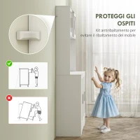 HOMCOM Mobile Dispensa con 4 Armadietti, 2 Ripiani Aperti e Piano da Lavoro, in Legno e Vetro, 108x35x180 cm, Bianco(m-7)