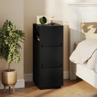 HOMCOM Slim Bedside Table, Narrow Bedside Cabinet with Open Shelf and 2 Drawers for Bedroom, Living Room, Black(m-2)