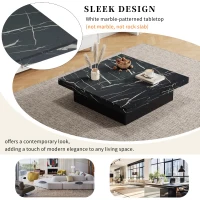 Modern Square Coffee Table with Sliding Top and 4 Built-In Drawers, Versatile Center Table for Living Spaces, 90L x 90W x 25H cm, Black(m-6)