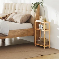 HOMCOM Bamboo Side Table, 3-Tier Slim End Table, Nordic Style, for Living Room, Bedroom, Office, Tool-Free Assembly, Natural Wood Finish(m-8)