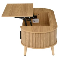 Lift-Up Oval Coffee Table with Hidden Storage and Height-Adjustable Top, Space-Saving Table for Living Areas, 120L x 50W x 39.5H cm, Wood(m-10)