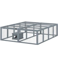 PawHut Recinto para coelhos em madeira com 2 portas Casa de abrigo para 2-4 coelhos-anões 180,4 x 150 x 48 cm Cinza(m-7)