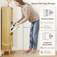 HOMCOM Narrow Shoe Cabinet, Modern Shoe Storage Cabinet with 3 Flip Drawers, Oak(m-4)