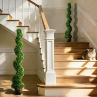 HOMCOM Set of 2 Artificial Plants, Topiary Spiral Boxwood Trees with Pot, for Home Indoor Outdoor Decor, 150cm(m-2)