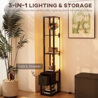 HOMCOM Floor Lamp with Shelves, LED Column Modern Standing Lamp with Fabric Drawer, Adjustable Brightness, Foot Switch for Living Room, Bedroom, Office, Black(m-4)