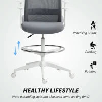 HOMCOM Krzesło biurkowe, obrotowe, na kółkach, z siatkowym oparciem, poduszką z pianki, szare(m-4)