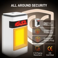 HOMCOM Ceramic Electric Heater, 1500W Fan Space Heater with 3 Modes, 24H Timer, Flame Effect, Oscillation for Bedroom, White(m-9)