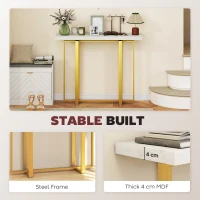 HOMCOM Console Table with Faux Marble Top, 100 cm Narrow Entryway Table with Anti-tipping Device, Steel Frame, White(m-5)