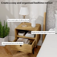 HOMCOM Bedside Table with Drawer and Open Shelf - Oak(m-5)