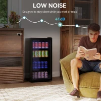 HOMCOM 93L Drinks Fridge, 115 Can Freestanding Beer Fridge with Glass Door, Adjustable Shelves, LED Light, for Beer Soda, Black(m-7)