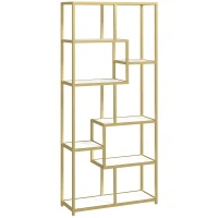 HOMCOM Seven-Tier Geometric Bookcase - White/Gold Tone(m-1)