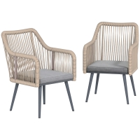 Outsunny Set de 2 Sillas de Jardín Exterior de Ratán con Cojines Reposabrazos y Marco de Acero para Terraza 54x65x80 cm Gris