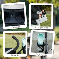 PawHut Umbrella Structure Dog Stroller, Lightweight & Portable Dog Pram w/ Shoulder Strap, Storage Bag & Cup Holder, Light Grey(m-7)