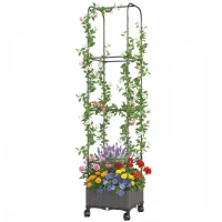 Outsunny Hochbeet mit Rankgitter mobiler Blumenkasten mit Rolle Abflussloch, Pflanzkasten 40 x 40 x 185 cm(m-10)