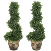 HOMCOM Set of 2 Artificial Plants, Topiary Spiral Boxwood Cypress Trees with Pot, for Home Indoor Outdoor Decor, 90cm(m-11)
