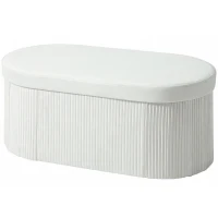 HOMCOM Puff de Arrumação 72 L 76x38x35 cm Estofado em Veludo Baú de Arrumação Suporta 120 kg Creme(m-11)